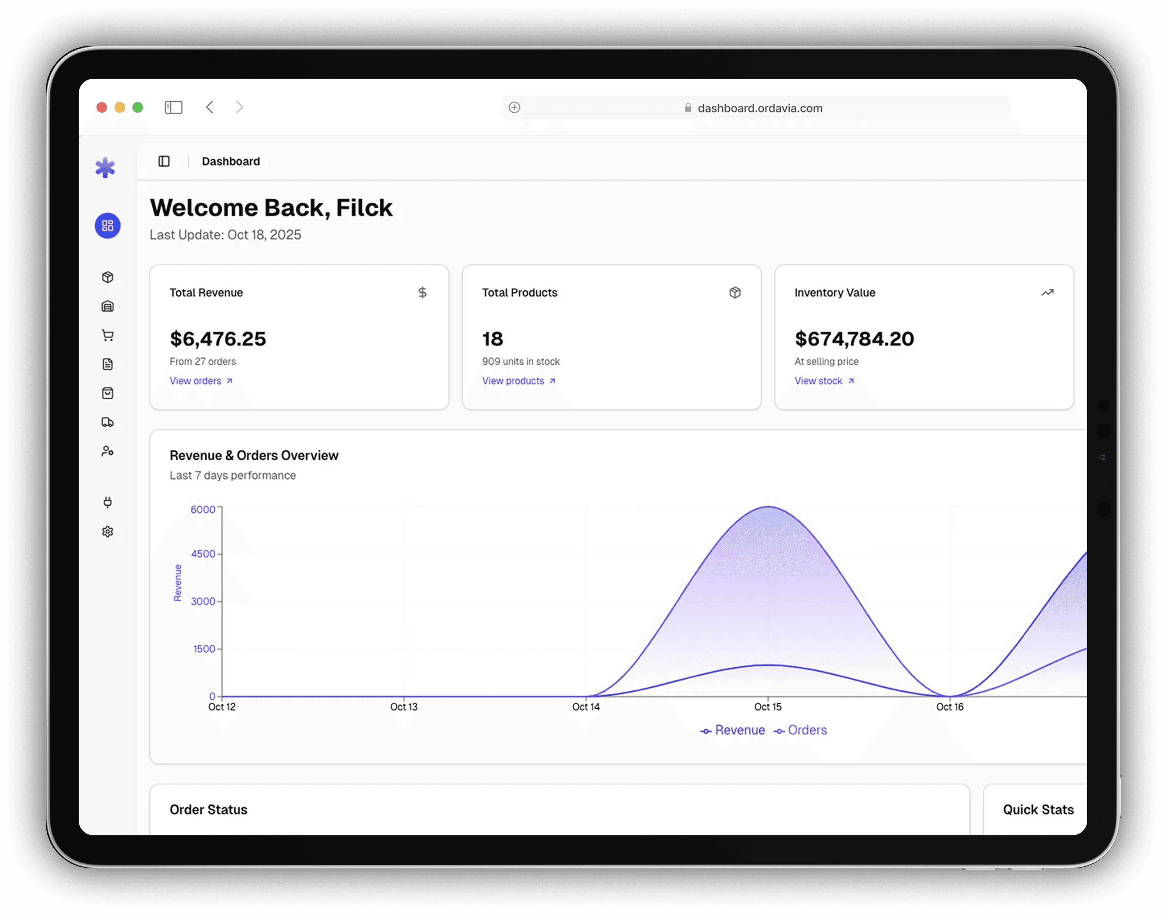 Ordavia Dashboard Overview